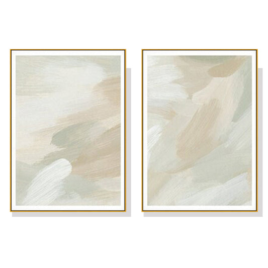 40cmx60cm Beige and Sage Green 2 Sets Gold Frame Canvas Wall Art