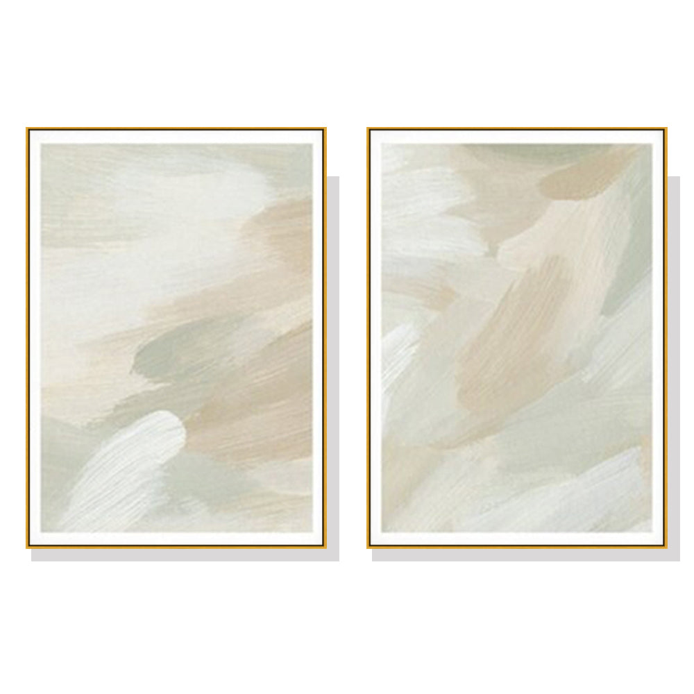 80cmx120cm Beige and Sage Green 2 Sets Gold Frame Canvas Wall Art