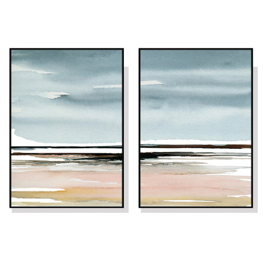 50cmx70cm Pink Beach Landscape 2 Sets Black Frame Canvas Wall Art