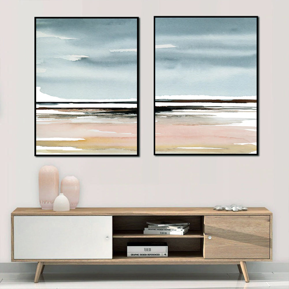 50cmx70cm Pink Beach Landscape 2 Sets Black Frame Canvas Wall Art