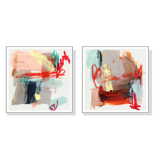 60cmx60cm Abstract Colourful Garden 2 Sets White Frame Canvas Wall Art