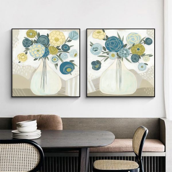 80cmx80cm Blue Bouquet 2 Sets Black Frame Canvas Wall Art