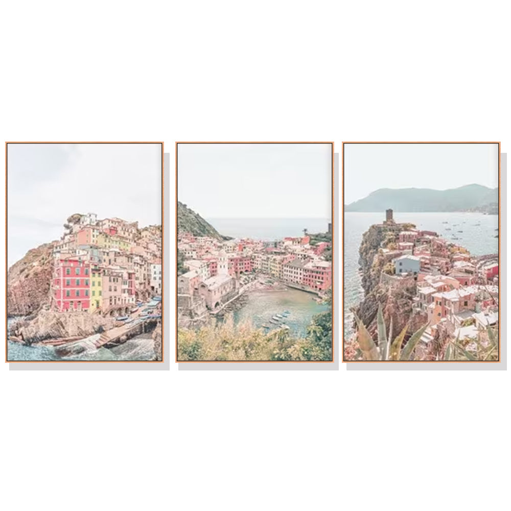 70cmx100cm Italy Cinque Terre 3 Sets Wood Frame Canvas Wall Art