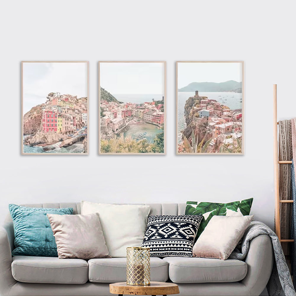 60cmx90cm Italy Cinque Terre 3 Sets Wood Frame Canvas Wall Art