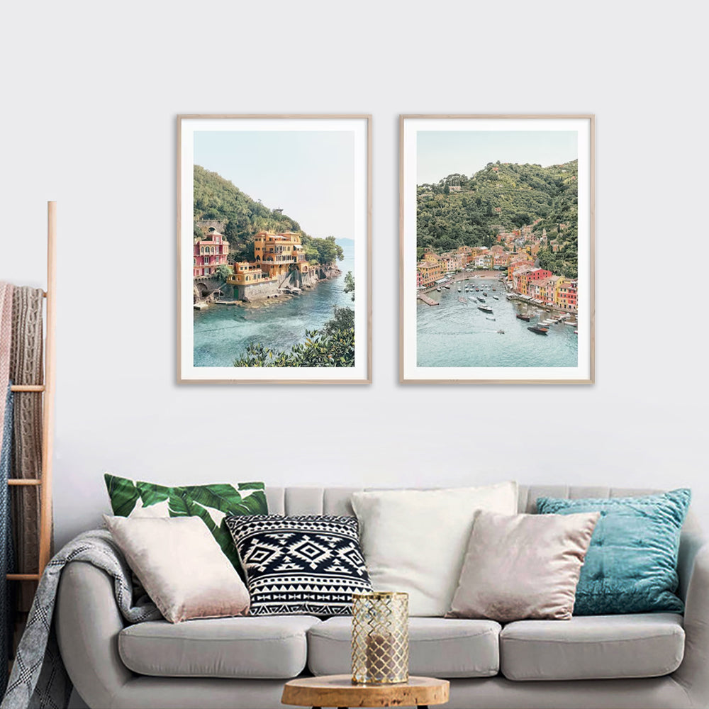 50cmx70cm Italy Coast 2 Sets Wood Frame Canvas Wall Art