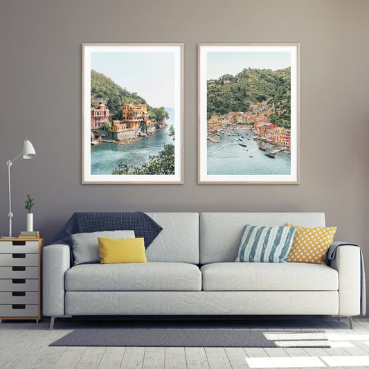 80cmx120cm Italy Coast 2 Sets Wood Frame Canvas Wall Art