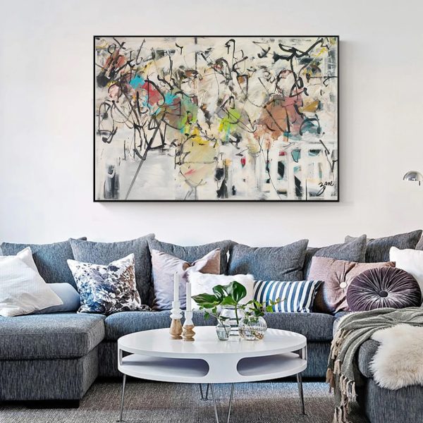 50cmx70cm Abstract White Dream Black Frame Canvas Wall Art