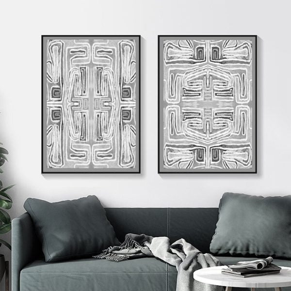 50cmx70cm Black White Pattern 2 Sets Black Frame Canvas Wall Art