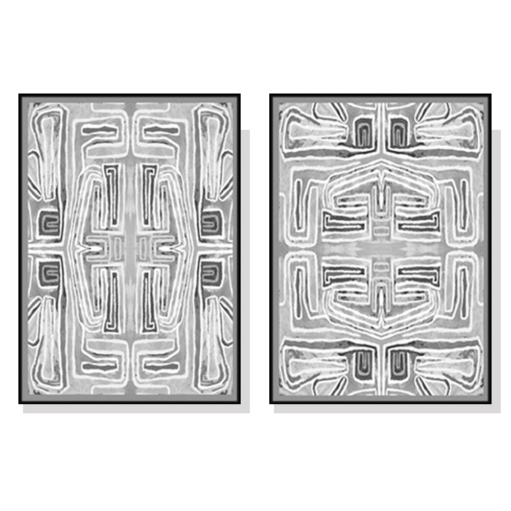 80cmx120cm Black White Pattern 2 Sets Black Frame Canvas Wall Art