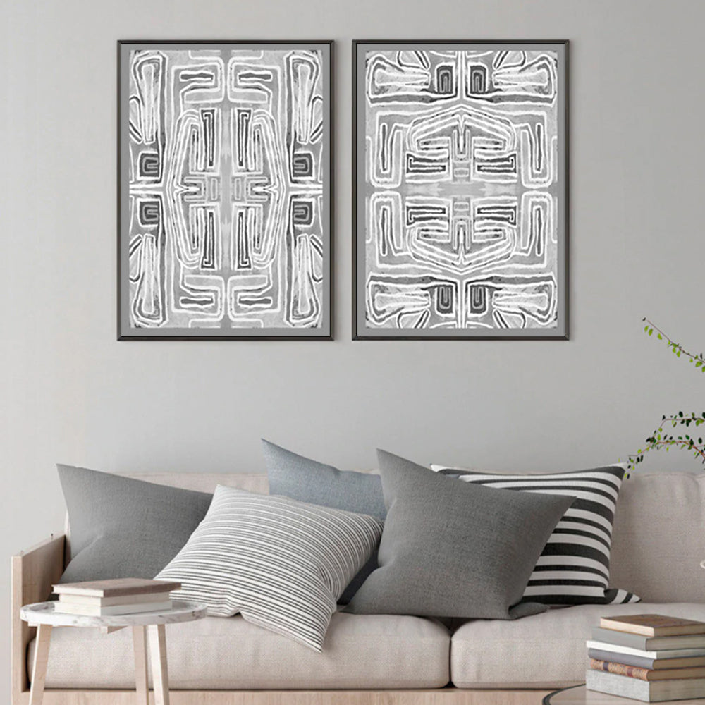 80cmx120cm Black White Pattern 2 Sets Black Frame Canvas Wall Art