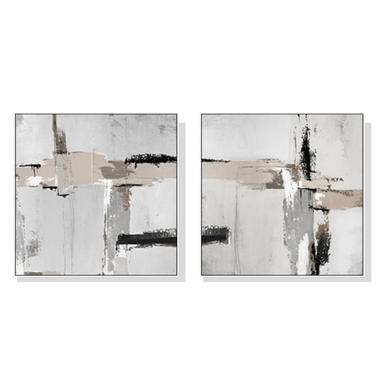 80cmx80cm Neutral Abstract 2 Sets White Frame Canvas Wall Art