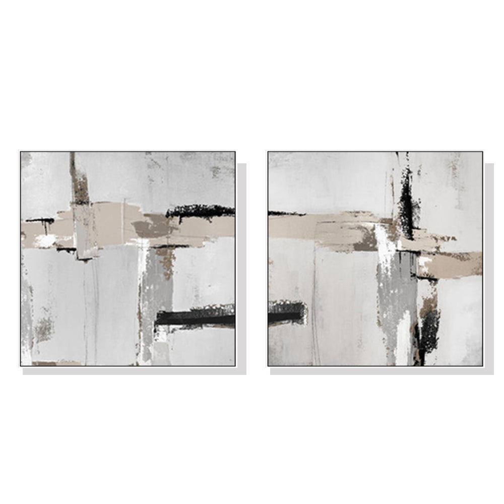 70cmx70cm Neutral Abstract 2 Sets White Frame Canvas Wall Art