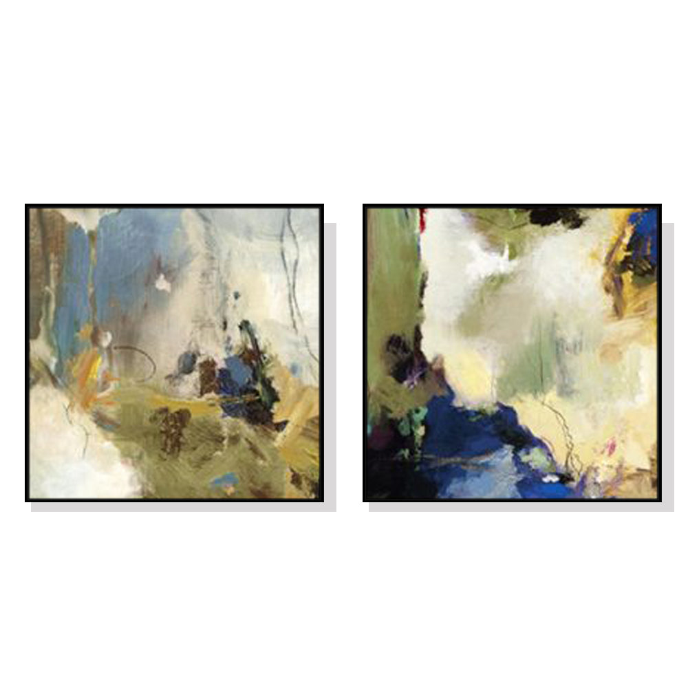 50cmx50cm Abstract Blue 2 Sets Black Frame Canvas Wall Art