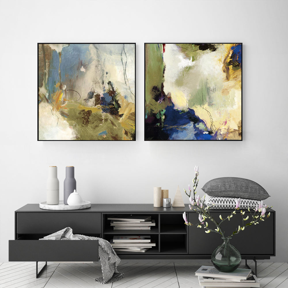 50cmx50cm Abstract Blue 2 Sets Black Frame Canvas Wall Art