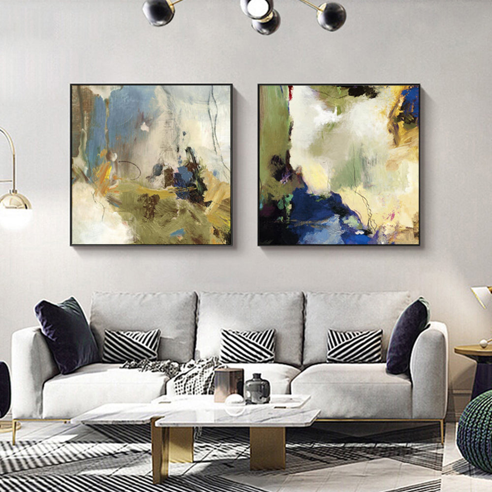 40cmx40cm Abstract Blue 2 Sets Black Frame Canvas Wall Art