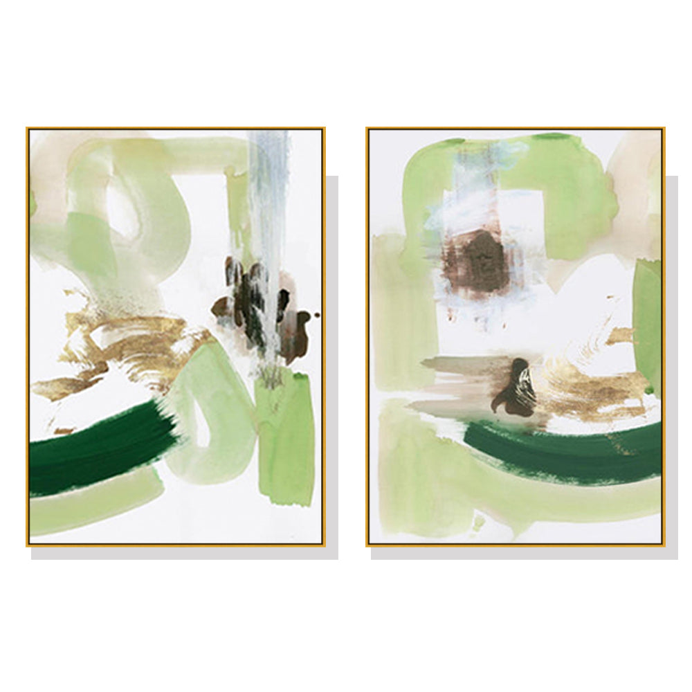 90cmx135cm Abstract Green Mint 2 Sets Gold Frame Canvas Wall Art