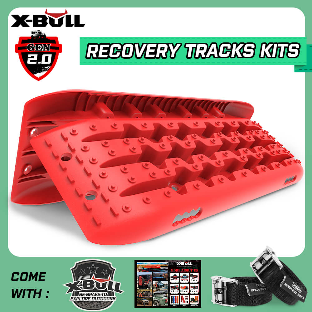 X-BULL KIT1 Recovery track Board Traction Sand trucks strap mounting 4x4 Sand Snow Car RED