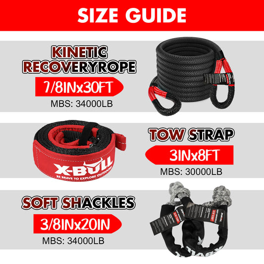 X-BULL Recovery Kit Kinetic Recovery Rope With Hitch Receiver 5T Recovery Receiver
