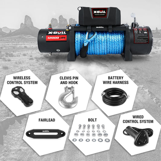 X-BULL 4x4 Electric Winch 12V 12000LBS synthetic rope 4WD Car with winch mounting plate