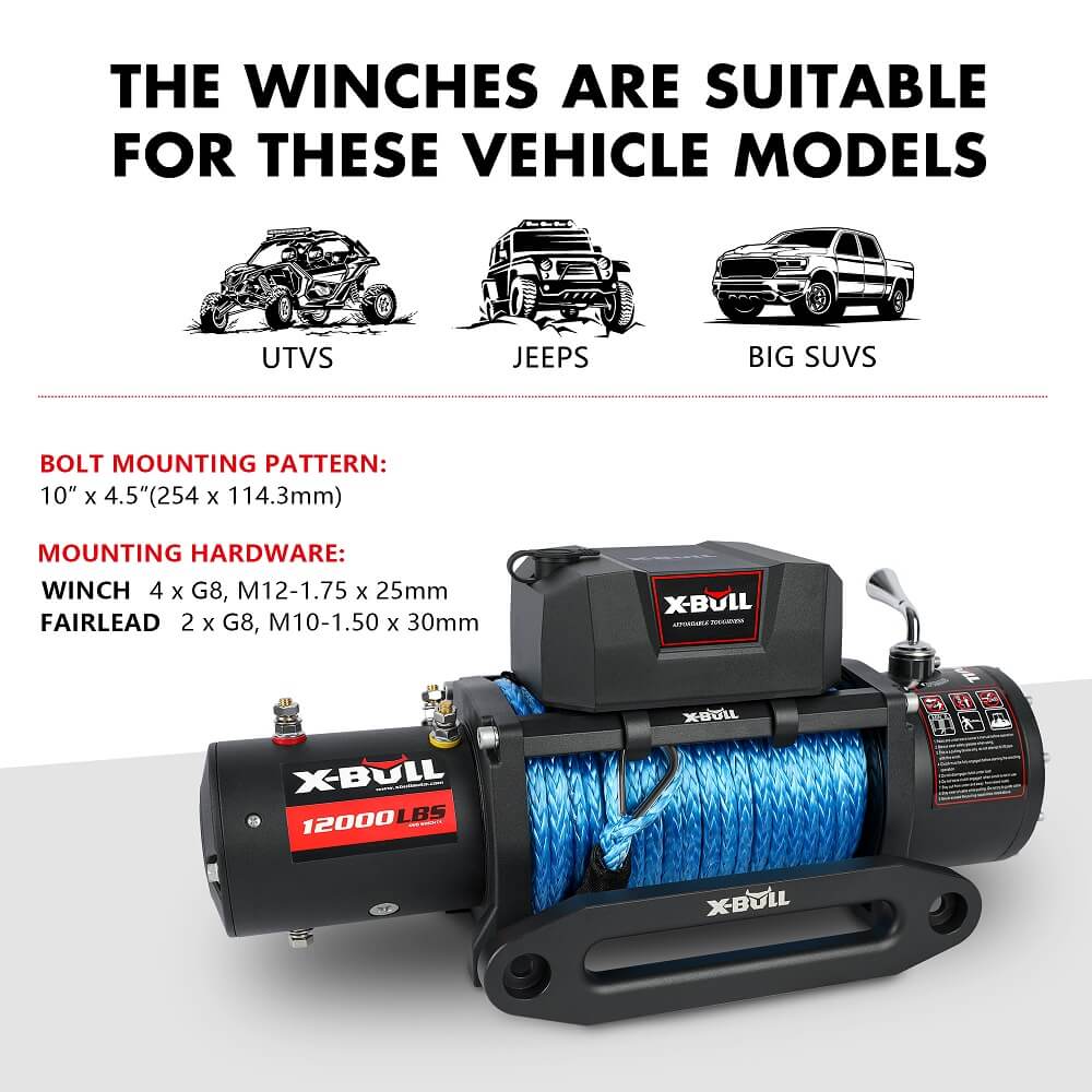 X-BULL 12000LBS Electric Winch 12V 4x4 synthetic rope 4WD Car with winch mounting plate