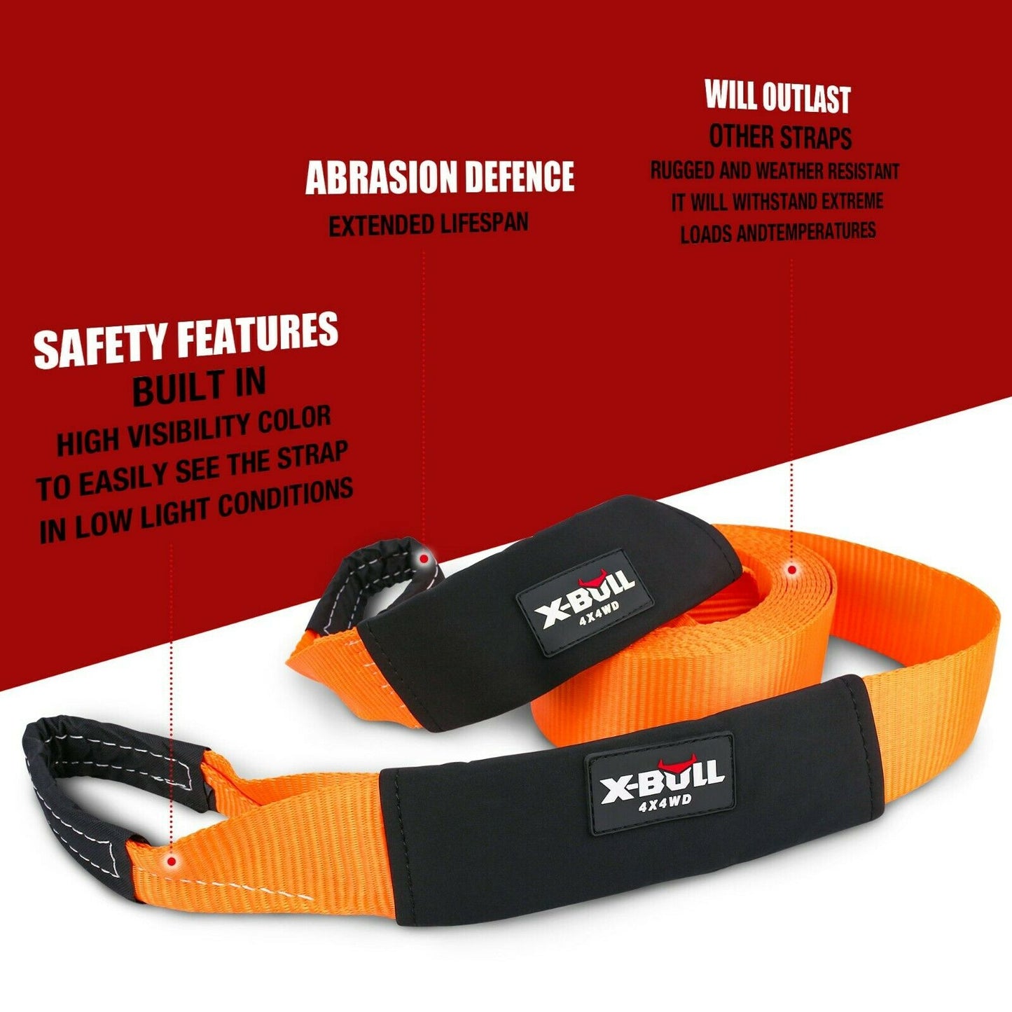 X-BULL Winch Recovery Kit Recovery tracks /Snatch Strap Off Road 4WD orange