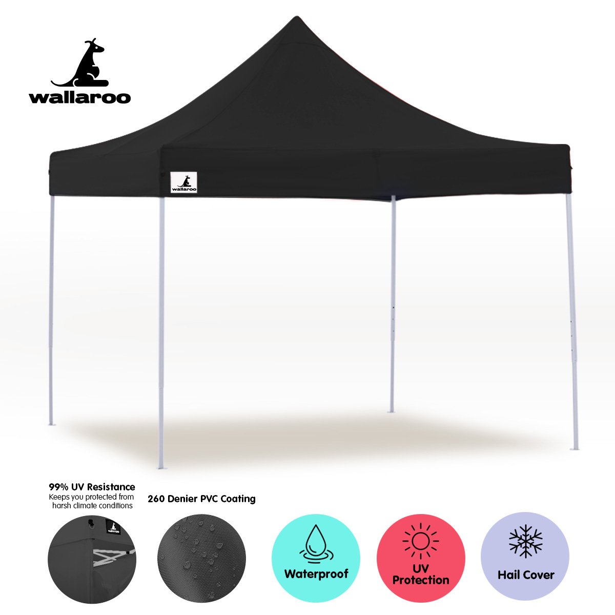 Wallaroo Gazebo Tent Marquee 3x3 PopUp Outdoor Black