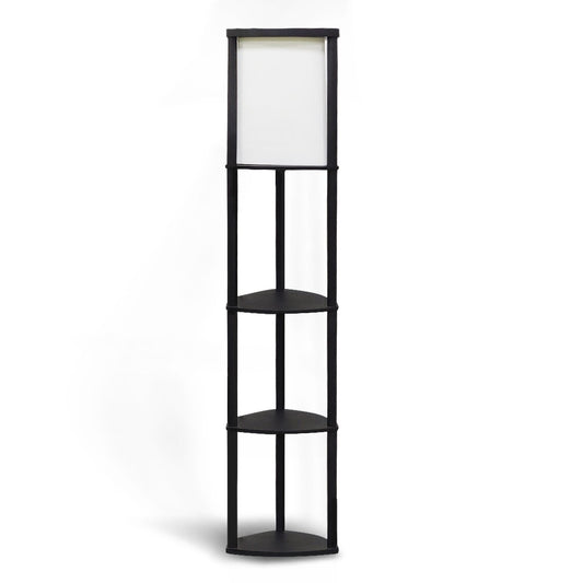 Sarantino Wood Etagere Floor Lamp in Tripod Shape 3 Wooden Shelves