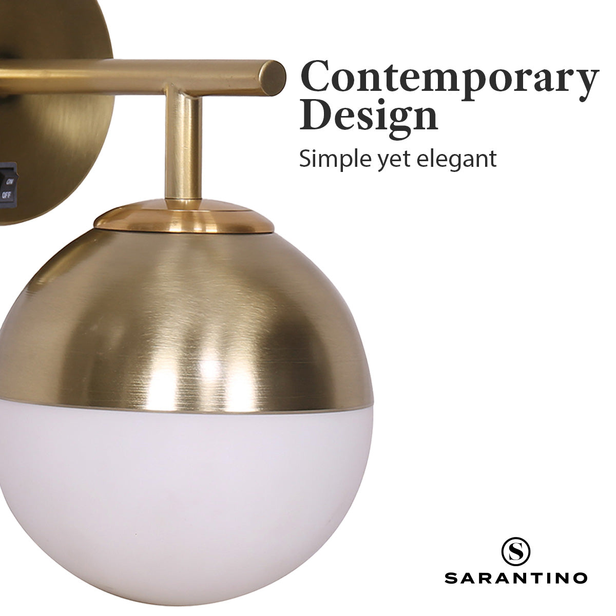 Sarantino Wall Lamp with Gold Metal Base and White Glass Shade