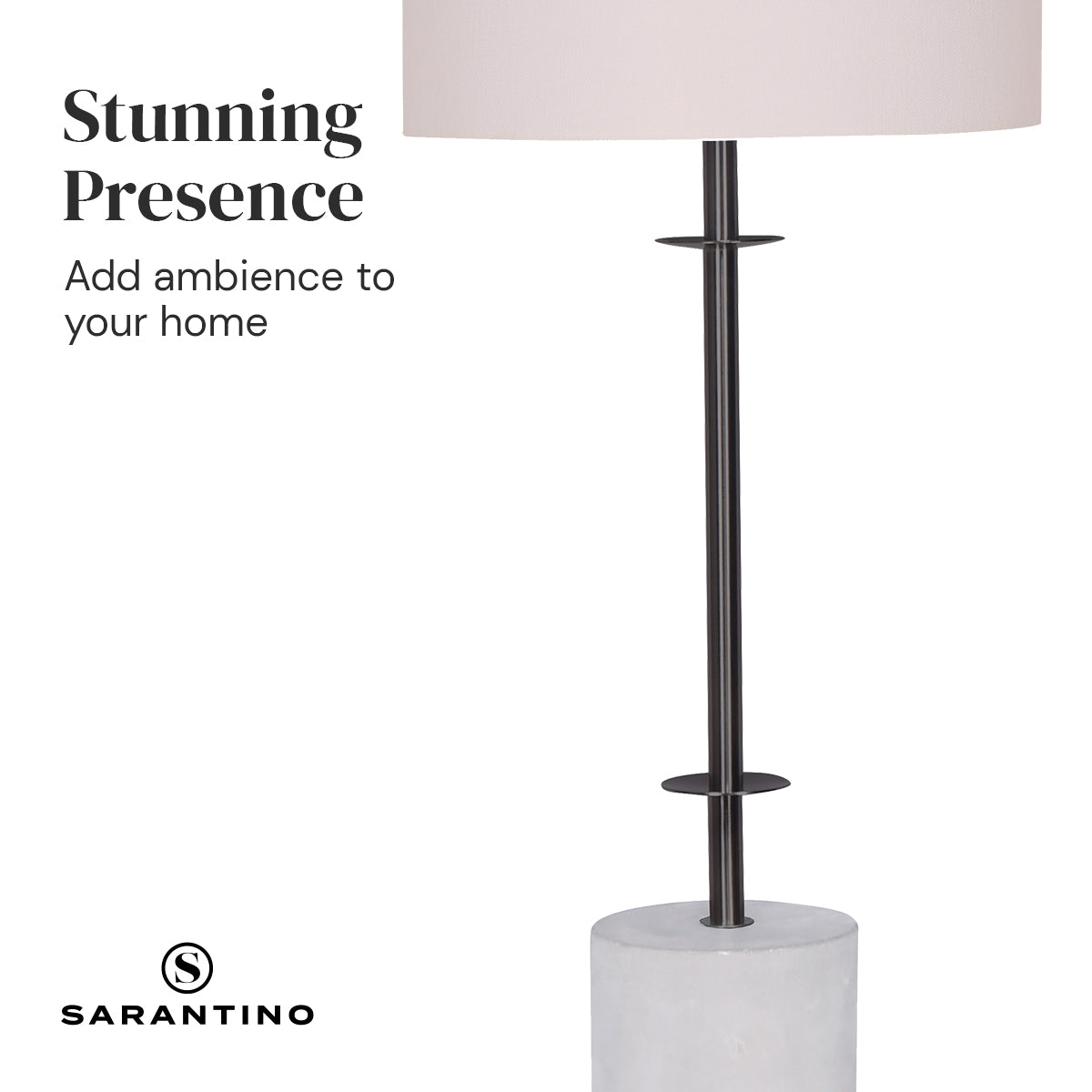 Sarantino Concrete & Metal Table Lamp with Off-White Linen Shade