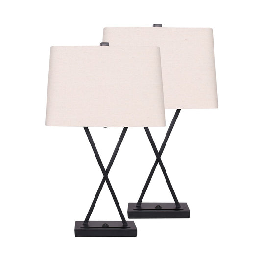 Sarantino Metal Table Lamp Pair Rectangular Shade X Stand