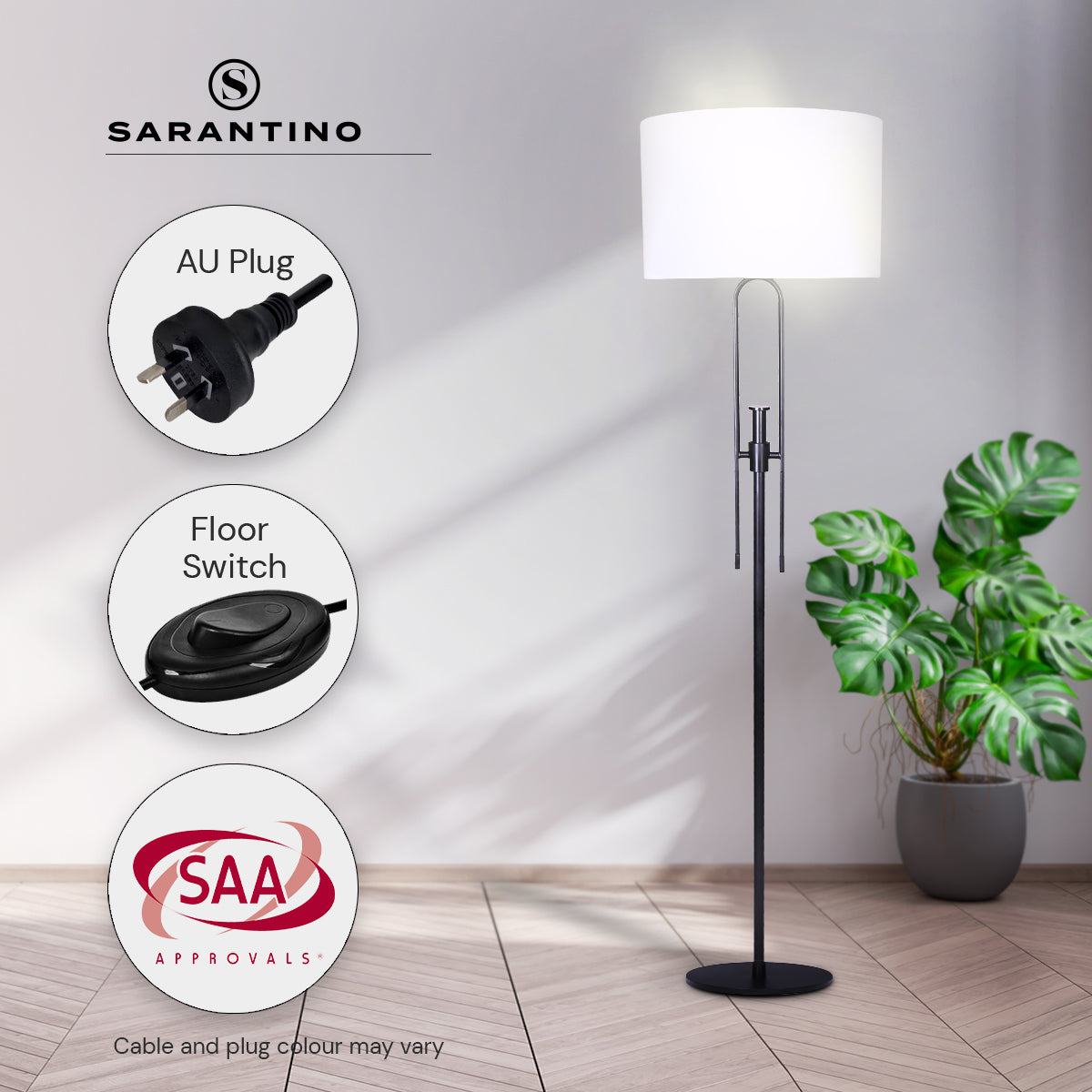 Sarantino Height-Adjustable Metal Floor Lamp Matte Black