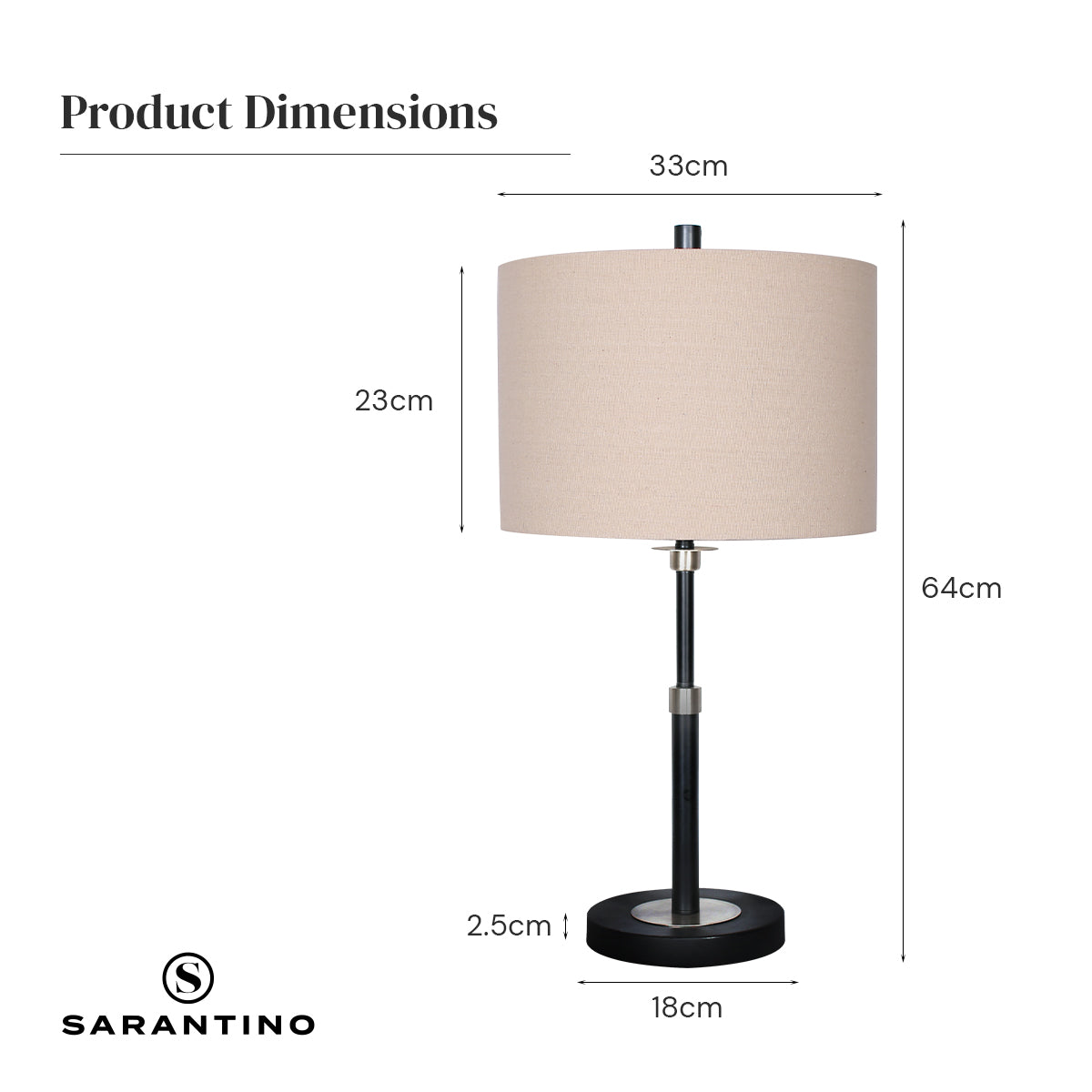 Sarantino Metal Table Lamp with Linen Drum Shade