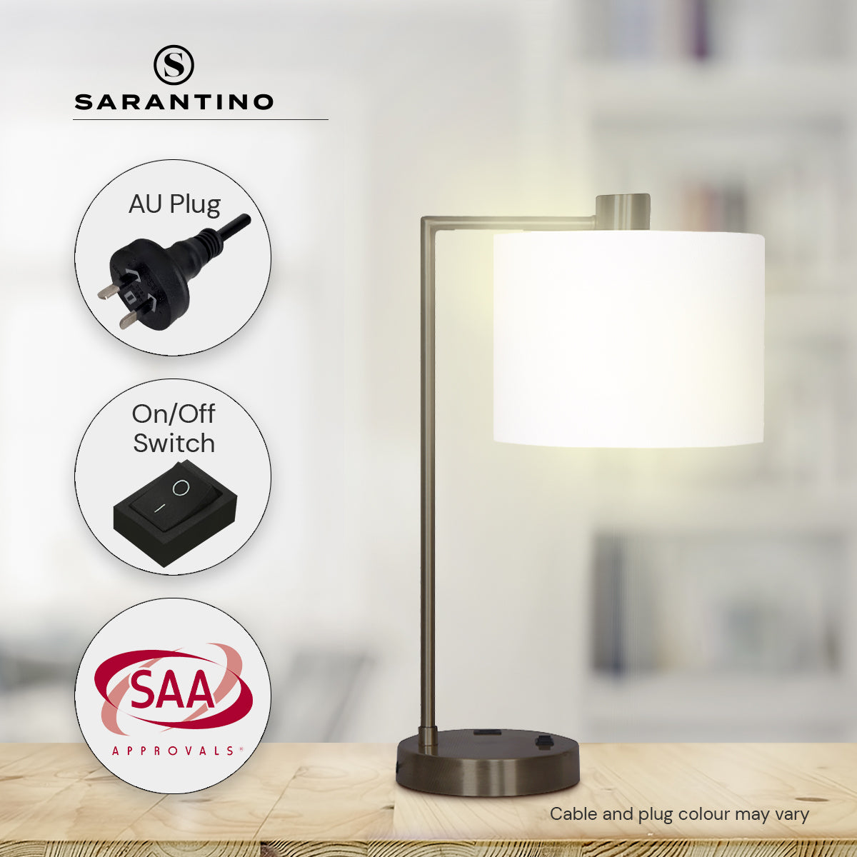 Sarantino Metal Task Lamp with USB Charging Port Bronze Finish