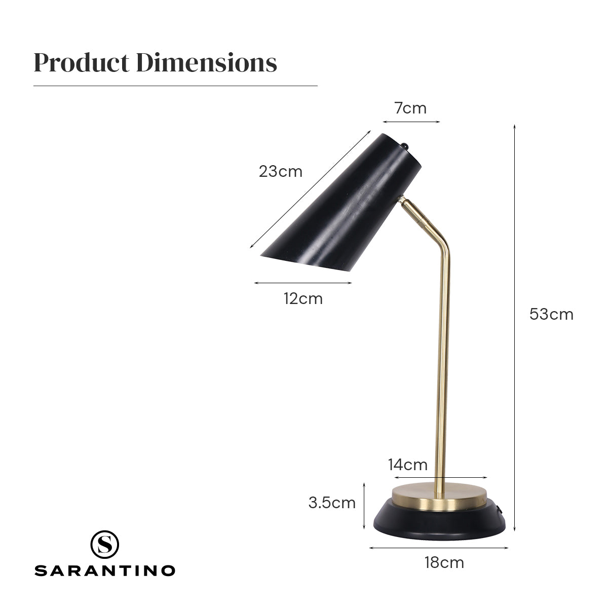 Sarantino Electric Reading Light Table Lamp Brass Finish - Black