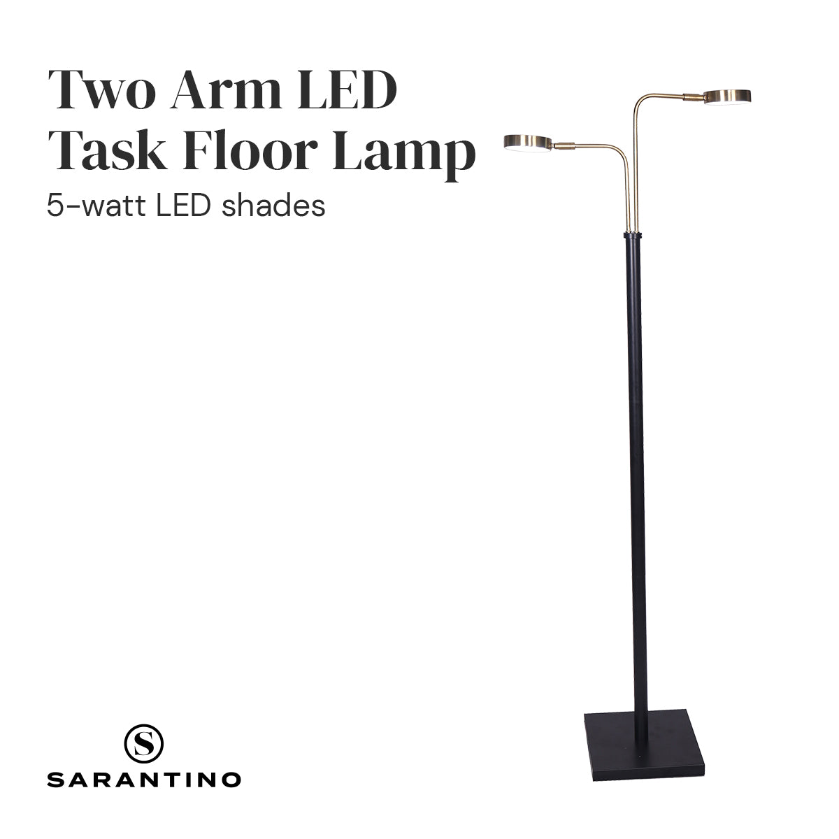 Sarantino LED Metal Floor Lamp with 2 Lights in Brushed Gold and Black Finish