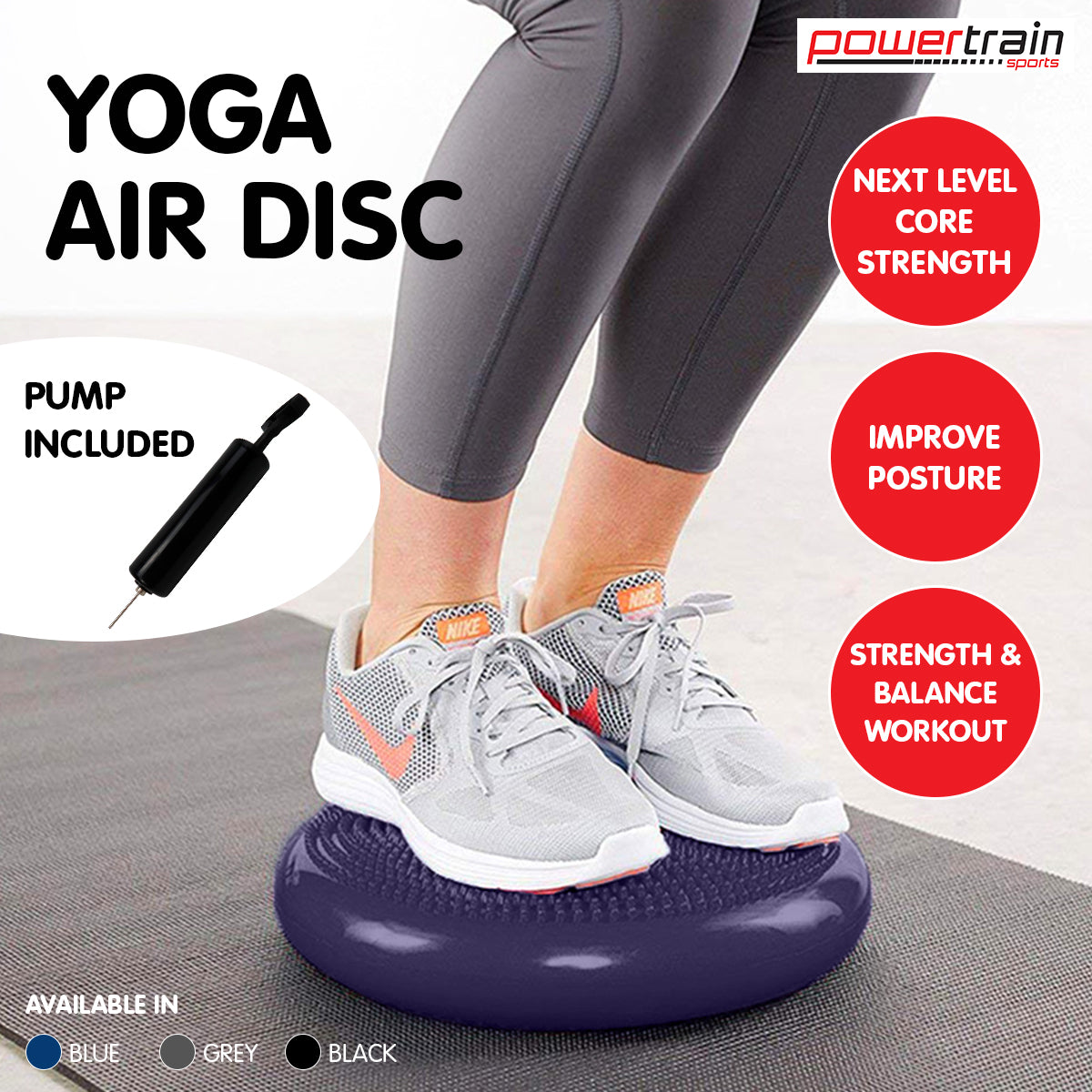 Powertrain Yoga Stability Disc w/ Pump Home Gym Pilate Balance Trainer - Purple