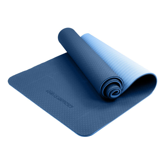 Powertrain Eco-friendly Dual Layer 8mm Yoga Mat | Dark Blue | Non-slip Surface And Carry Strap For Ultimate Comfort And Portability