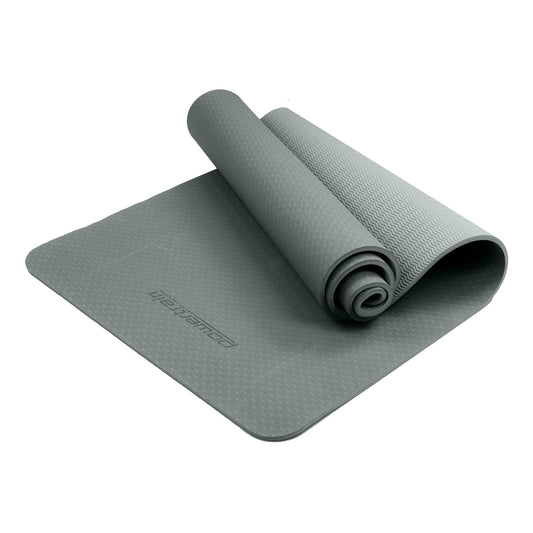 Powertrain Eco-friendly Dual Layer 6mm Yoga Mat | Slate Grey | Non-slip Surface And Carry Strap For Ultimate Comfort And Portability