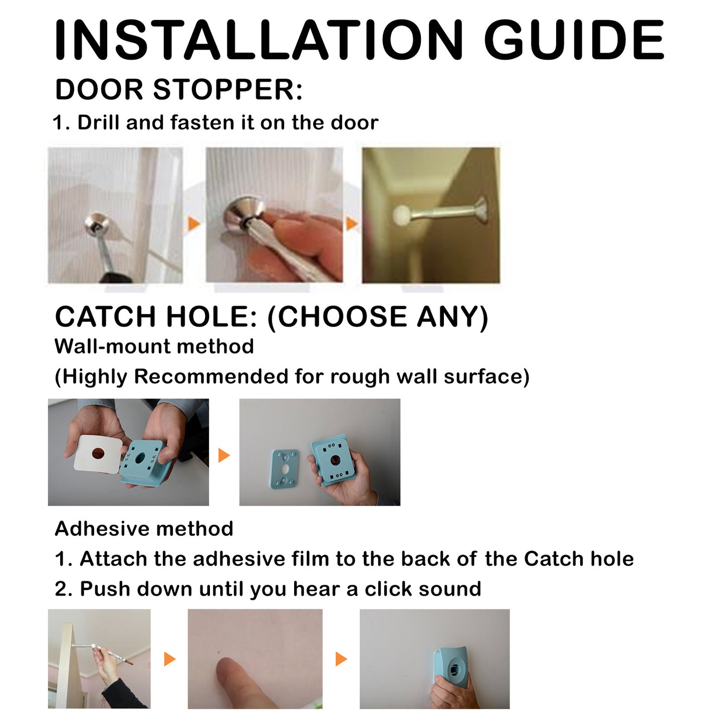 Catchhole 4X Blue Door Stopper Wall Mount Door Stop Adhesive Catch Hole Advanced