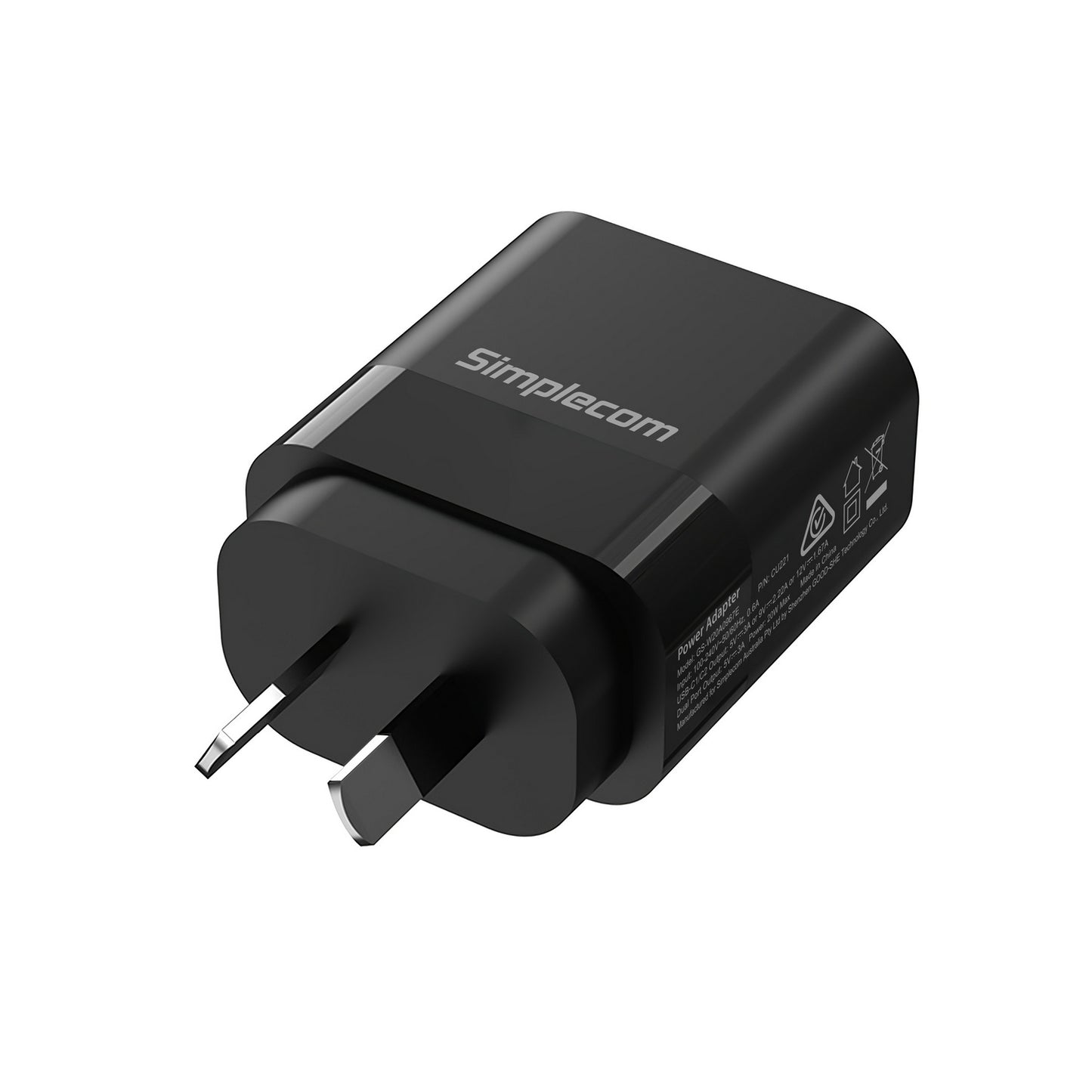 Simplecom CU221 Dual USB-C Fast Wall Charger PD 20W for Phone Tablet
