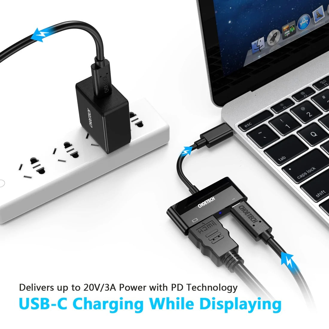 CHOETECH HUB-M03 USB-C To HDMI Adapter(4K@60hz) with 60W PD Charging Port