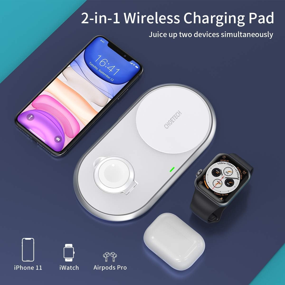 CHOETECH T317 2-in-1 Dual Wireless Charger Pad (MFI Certified)