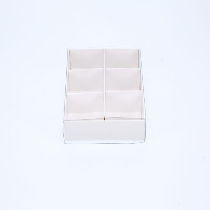 10 Pack of White Card Chocolate Sweet Soap Product Reatail Gift Box - 6 Bay Compartments - Clear Slide On Lid - 12x8x3cm