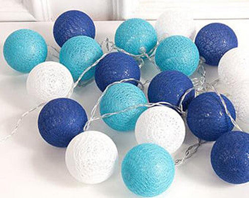 1 Set of 20 LED Blue 5cm Cotton Ball Battery Powered String Lights Christmas Gift Home Wedding Party Boys Bedroom Decoration Indoor Table Centrepiece