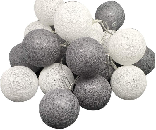 1 Set of 20 LED Grey White 5cm Cotton Ball Battery Powered String Lights Gift Home Wedding Party Bedroom Decoration Outdoor Indoor Table Centrepiece