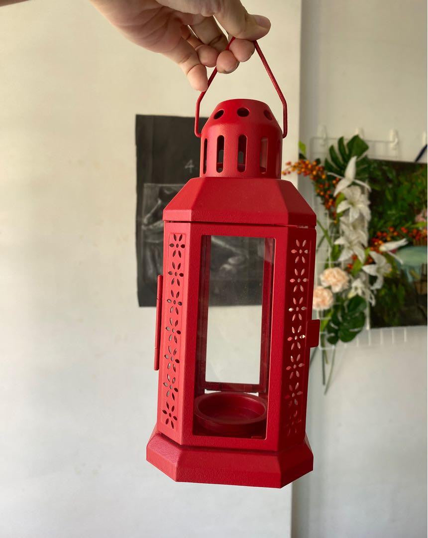 Red Metal Miners Lantern Summer Xmas Wedding Home Party Room Balconey Deck Decoration 21cm Tealight Candle