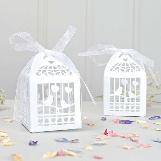 White Dove Bird Heart Wedding Bomboniere Favor Lolly Gift Card Box - 10 Pack