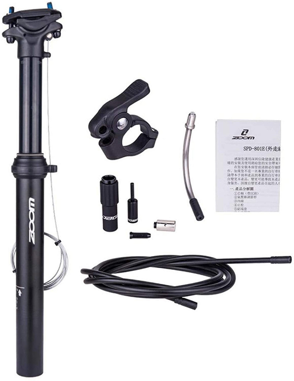ZOOM SPD-801 Dropper Seatpost Adjustable Height via Thumb Remote Lever - External Cable 31.6 Diameter 100mm Travel