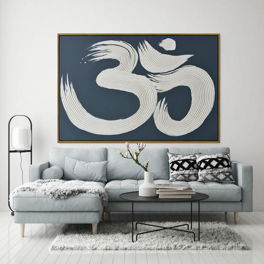 120X80cm Modern Mantra: Echoes of AUM Dark Wood Framed Hand Painted Canvas Wall Art