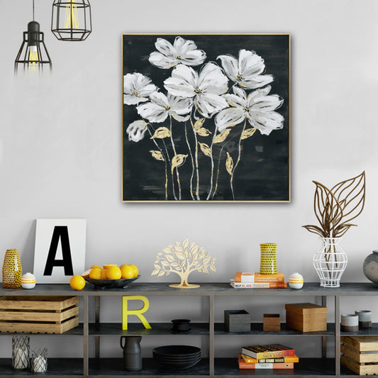 80X80cm Golden Blossoms Gold Framed Hand Painted Canvas Wall Art